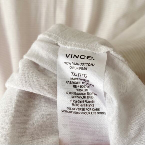 Vince | Men’s Double Layer Polo Shirt Pinstripes Short Sleeves Tan White XXL - Picture 8 of 8